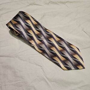 Pierre Cardin Mens Tie 100% Silk Geometric Print Navy Green Gold Gradient